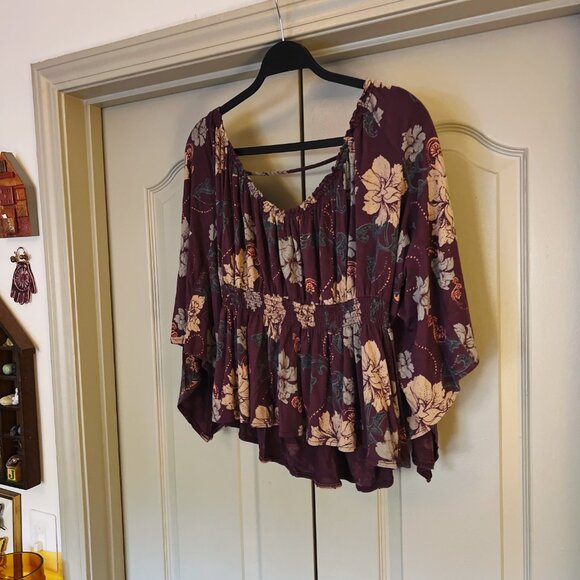 Free People Purple Floral Boho Peplum Top | SP - Picture 2 of 8
